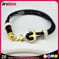 Newest cheap hot sale men anchor rope bracelet leather